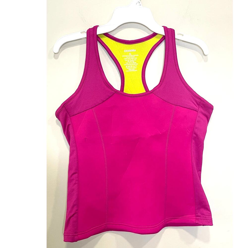 Zaggora Tank Top Womens XL Hot Pink Yellow Neoprene Workout Racerback